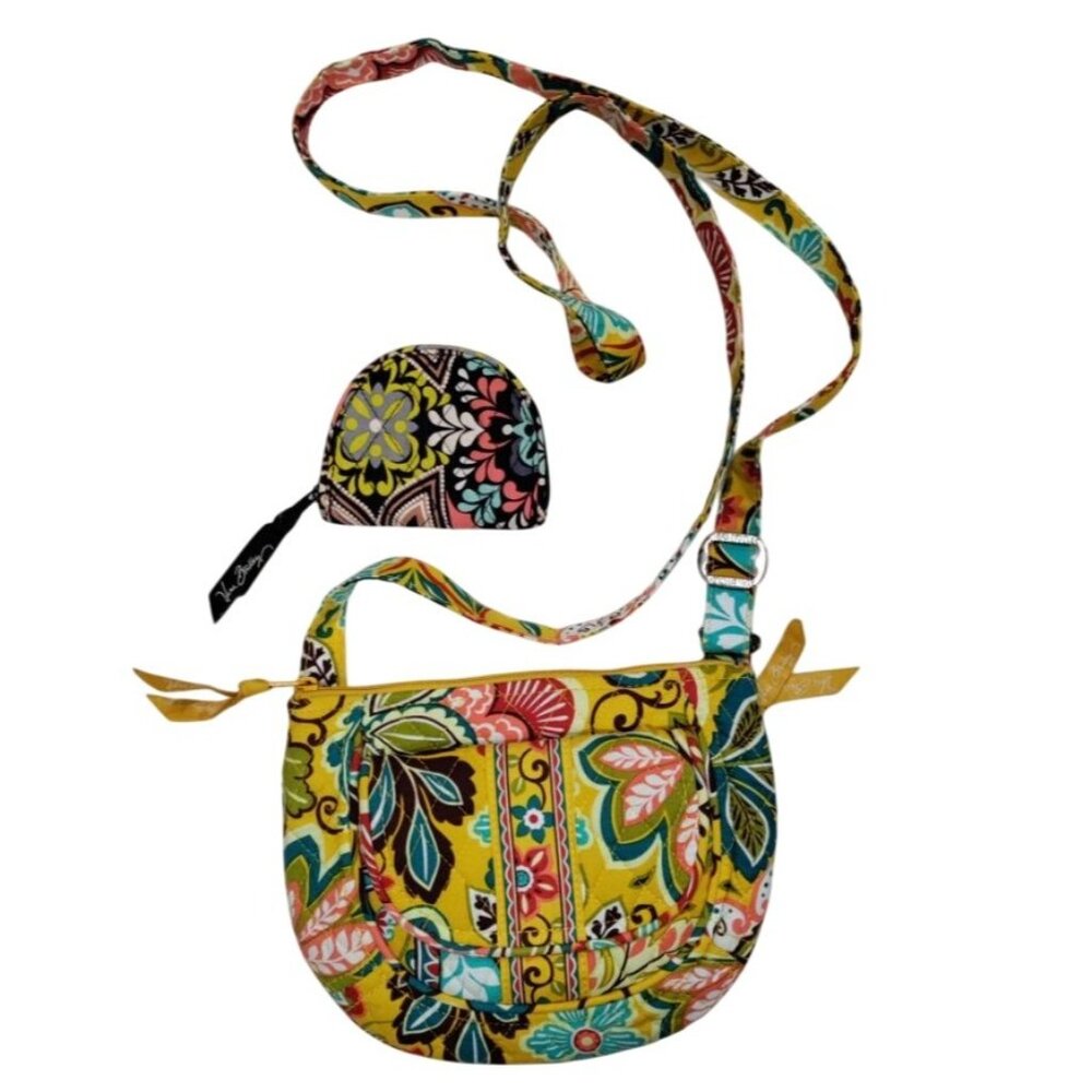 Vera Bradley Yellow Multicolor Floral Hipster Crossbody Bag And Coin Purse Set
